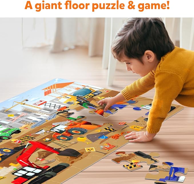 Skillmatics Floor Puzzle & Game - Piece & Play Construction Site, Jigsaw & Toddler Puzzles, Educational Toy, Gifts for Boys & Girls Ages 3, 4, 5, 6, 7 (48 Pieces, 2 x 3 feet)