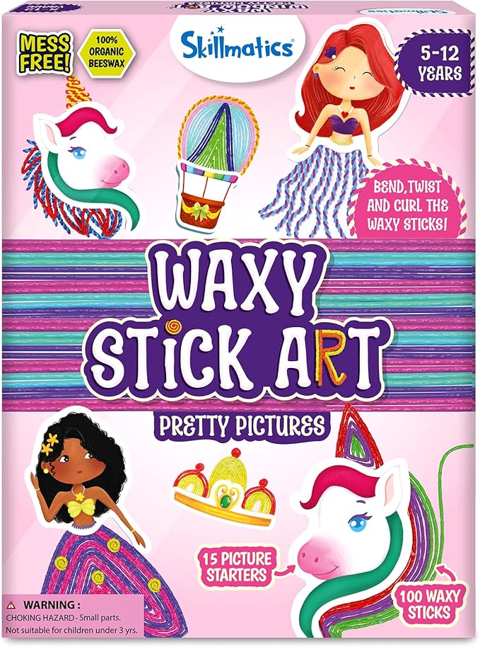 Skillmatics Waxy Stick Art Kit - 100 Bendable & Reusable Waxy Sticks for Mess-Free DIY Fun, Pretty Pictures with Unicorns & Princesses, Creative Gifts for Girls & Boys Ages 5, 6, 7, 8, 9, 10, 11, 12