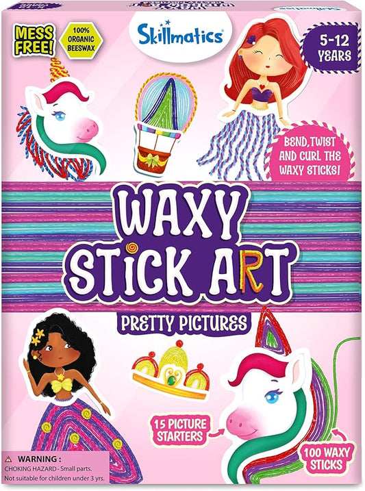 Skillmatics Waxy Stick Art Kit - 100 Bendable & Reusable Waxy Sticks for Mess-Free DIY Fun, Pretty Pictures with Unicorns & Princesses, Creative Gifts for Girls & Boys Ages 5, 6, 7, 8, 9, 10, 11, 12