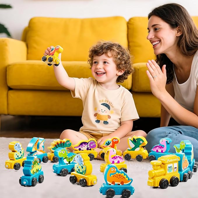 Magnetism Toys Dinosaur Train Set for Toddlers 1 2 3 4 Years Old - Dinosaur Toys for Kids, Color Sorting Toy, Preschool Educational Learning Activities, Birthday Gifts for Boys Girls 1-3, 2-4