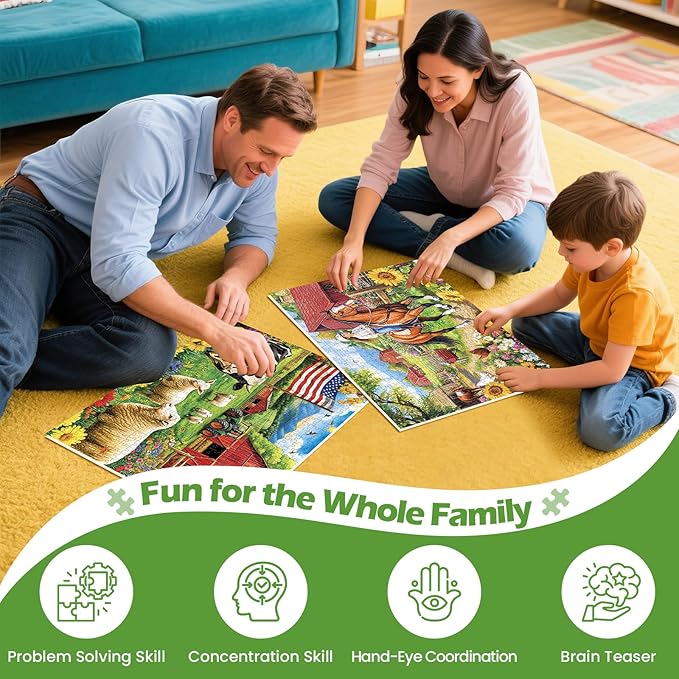 2 Pack 500 Pieces Puzzle for Adults, US Country Life Farm Puzzle for Adults Kids Seniors, Horse Cow Tractor Flower Jigsaw Puzzles 500 Pieces, Colorful Challenging Puzzles Family Game Gift 20.5 * 15