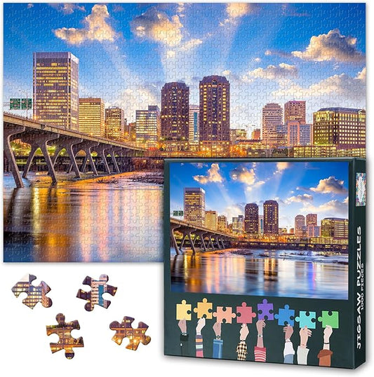 Puzzles for Adults 1000 Pieces Richmond Virginia USA Cityscape Challenging Jigsaw Puzzles for Adults, 27.5x19.7 Inch Puzzle Game for Women Home Decoration Birthday Gift (City Skyline Series)
