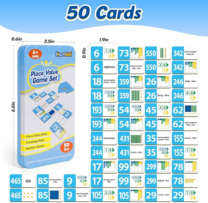 Place Value Dominoes Set,Math Manipulatives Games for Kids,Counting Toys,Learning Games,Preschool Learning Activities,Homeschool Supplies,Kindergarten Classroom Must Haves,1st 2nd 3rd Grade