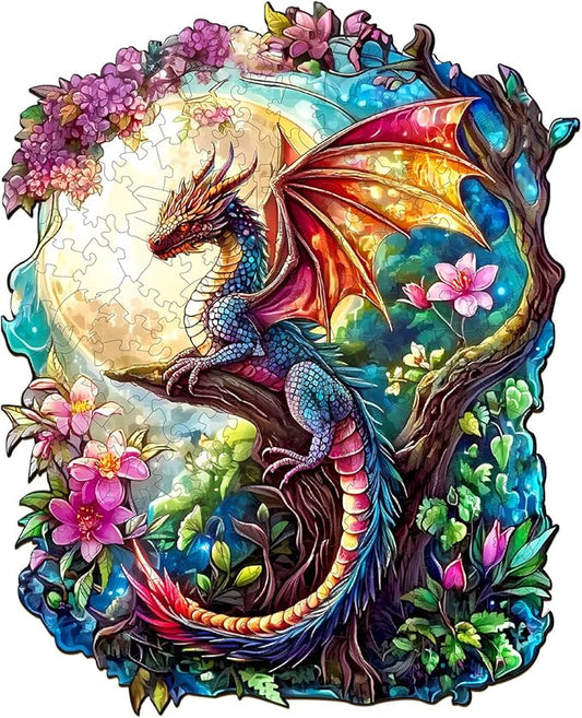 Wooden Puzzles for Adults - Dragon in Moonlight Wooden Jigsaw Puzzle, Unique Animal Shaped Wood Puzzles Adult, Christmas Birthday Gifts for Friends/Family, Home Decor 11.4 * 9.3in 170pcs
