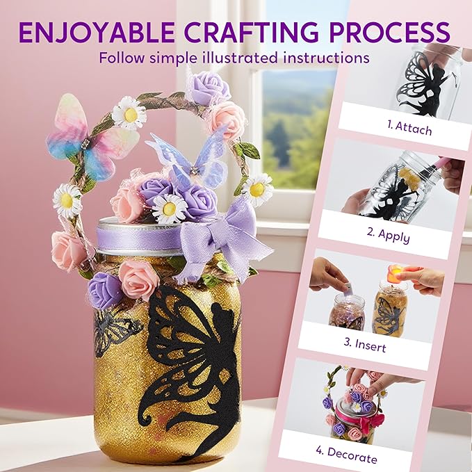 Klever Kits DIY Fairy Lantern Craft Kit with Rose Lights and String Lights - Birthday Gifts with 7 Color Fairy Potion Necklace, DIY Night Light Arts and Crafts for Girls Age 8+