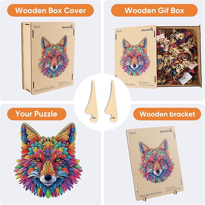 Wolf Wooden Puzzles 200 Pieces, Animal Jigsaw Puzzles for Adults, Unique Shape Animal Adult Puzzles, Irregular Best Gift for Adults Family Game (10.2x11.2 in)