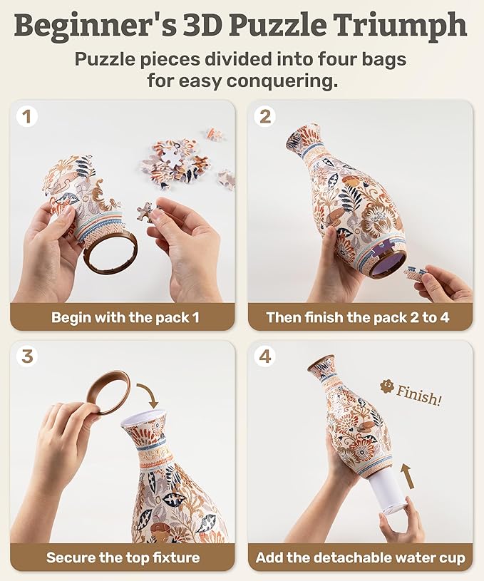 PieceRelax Unique Flower Vase - 3D Puzzle Vase for Adults to Flower Arrangement and Home Decoration Made by 160 Curved and Translucent Plastic Puzzle Pieces - Summer Blossom [S1041]