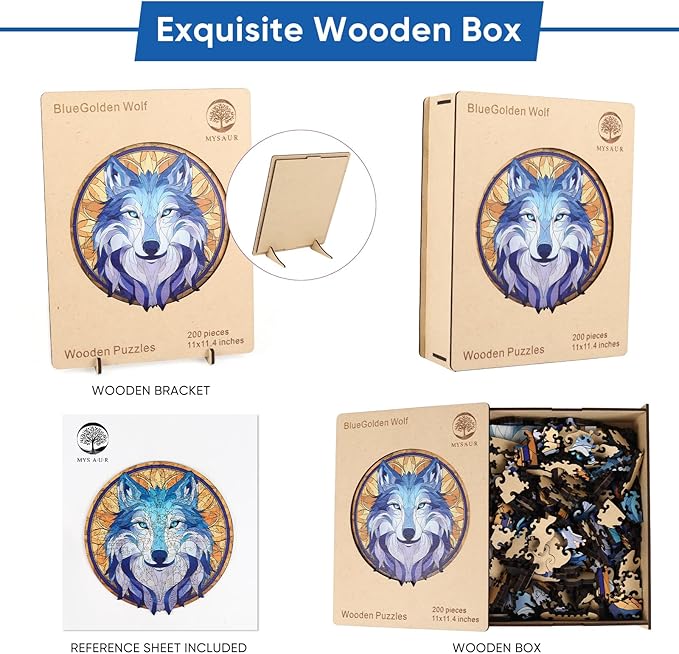 Wooden Puzzles for Adults - BlueGolden, Unique Shaped Jigsaw Puzzle, Wood Puzzles Adult, Creative Gift for Kids Family Game, 200Pcs, 11x11.4in