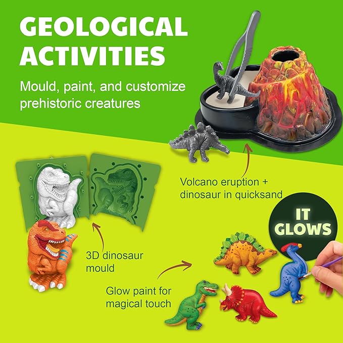 4M - STEAM Dinosaur World - Dig & Assemble Jurassic World Dinosaur Toys Volcano, Build Prehistoric Diorama, Includes Fossil Excavation Tools & Toy Dinosaurs - STEM Learning Kit for Kids Ages 5+