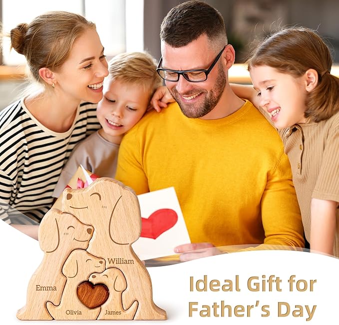 Wooden Dogs Family Puzzle, Personalized Puzzles with 2–5 Names, Father's Day Personalized Gifts for Mom Dad Kids Teen Boys Girls Grandma, Toddler Men Mother's Day Birthday