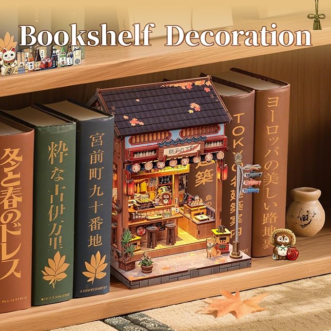 Fsolis Book Nook Kit - DIY Miniature House Kit for Adults Mini House Tiny 3D Puzzles for Bookshelf Diorama Decor Gifts for Women Teenagers Puzzle Lovers (Izaka-ya Kurosawa)