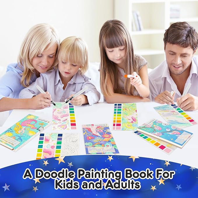 Watercolor Painting Coloring Books Pocket Watercolor Paint Bookmarks, Mess Free Paint with Water Set, Travel Activities Art Party Favors Exchange Birthday Gifts for Kids (3in1)