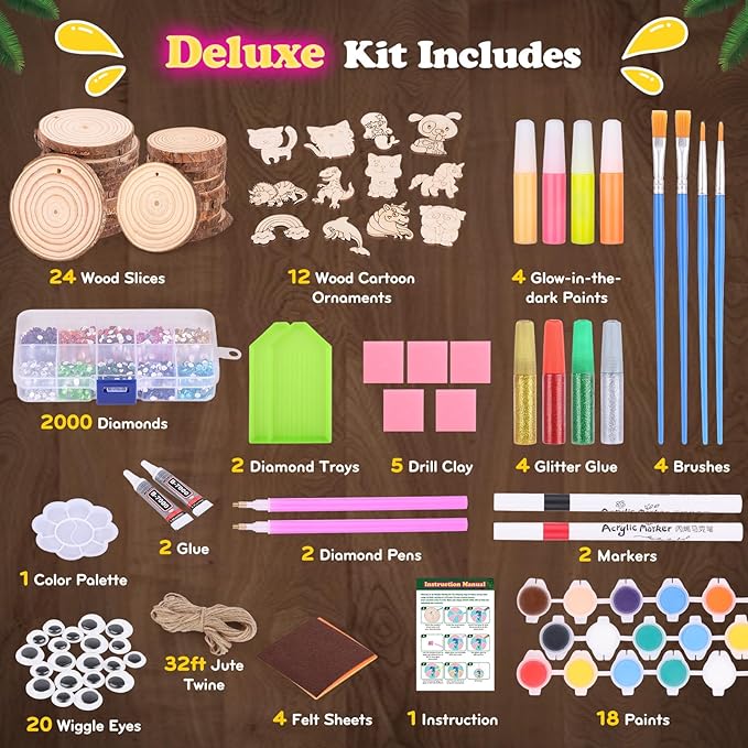 Kids Wood Painting Kit Glow in The Dark - Arts and Crafts for Kids Ages 5-12, Easter Crafts Gifts for Girls Boys Birthday, Art Supplies for 5 6 7 8 9 10 11 12 Year Old