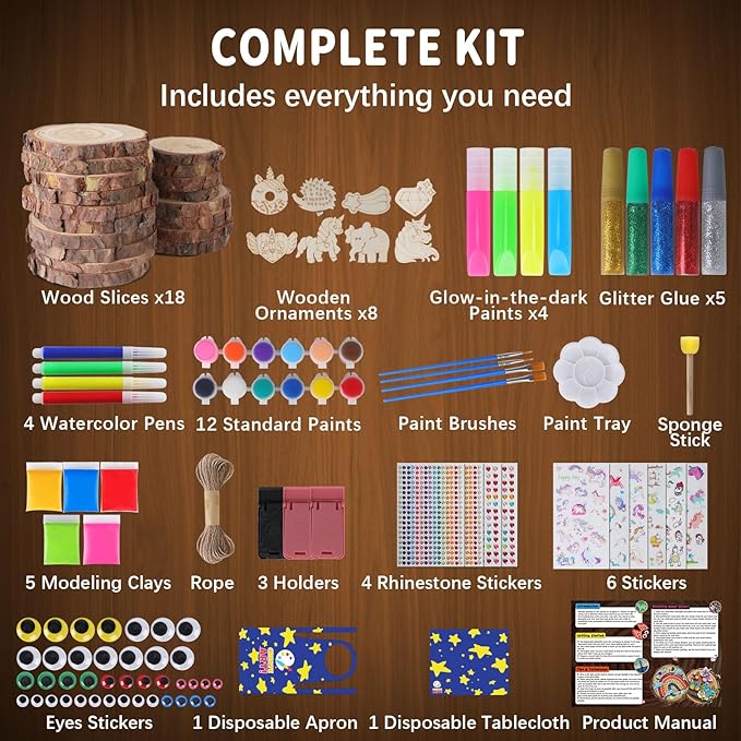 EPUMP Wood Painting Kit for Girls 8-12: Glow in The Dark Wood Arts and Crafts Supplies Kit for Kids 6-8 - Creative Paint Drawing Toys Easter Christmas Gifts for 6 7 8 9 10 11 12 Year Old