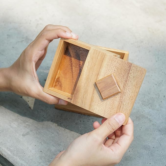 BSIRI Treasure Riddle Box Secret Box Brain Teaser Wooden Puzzle Boxes with Hidden Compartments Ideal Mystery Jewelry Box 3D Puzzle Lock Gift Card and Money Puzzle