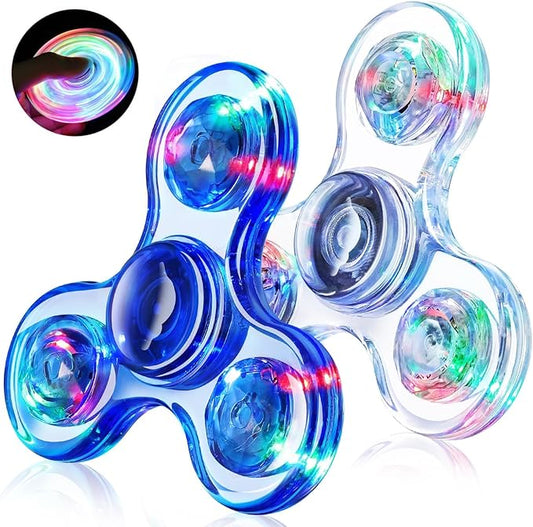 Fidget Spinner for Kids 2 Pack, Light up Sensory Fidget Toys Adults Kids 4-8-12 with Autism ADHD, Anxiety Toys Stress Relief Teen Boy Gifts, Glow in The Dark Party Favors Fidgets Classroom Prizes