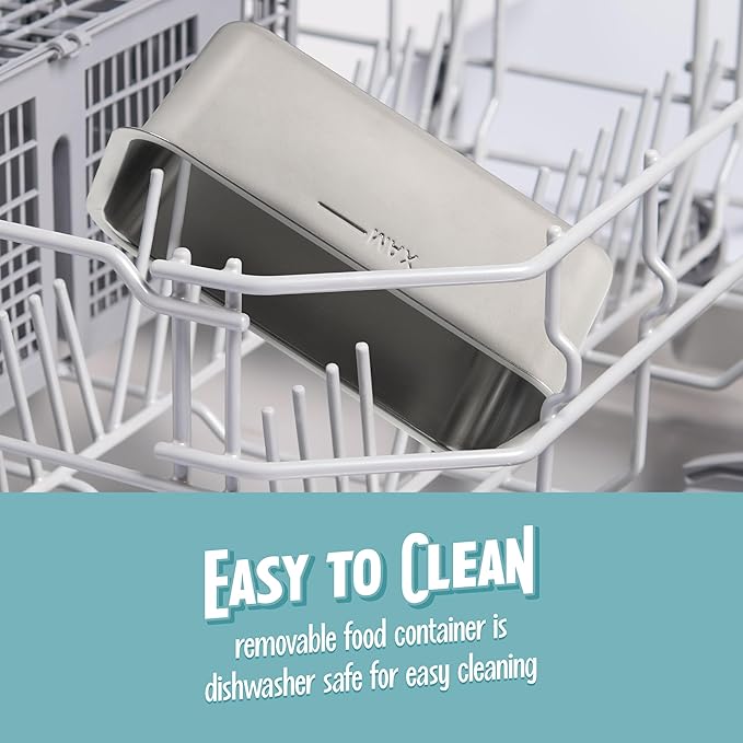 Nostalgia 32-Ounce Heated Electric Lunch Box – Travel Size 4 Cup Capacity for Soup, Pasta, and Leftovers – Leak-Proof Silicone Sealed Lid, Foldable Carry Handle, Detachable Cord – Chambray