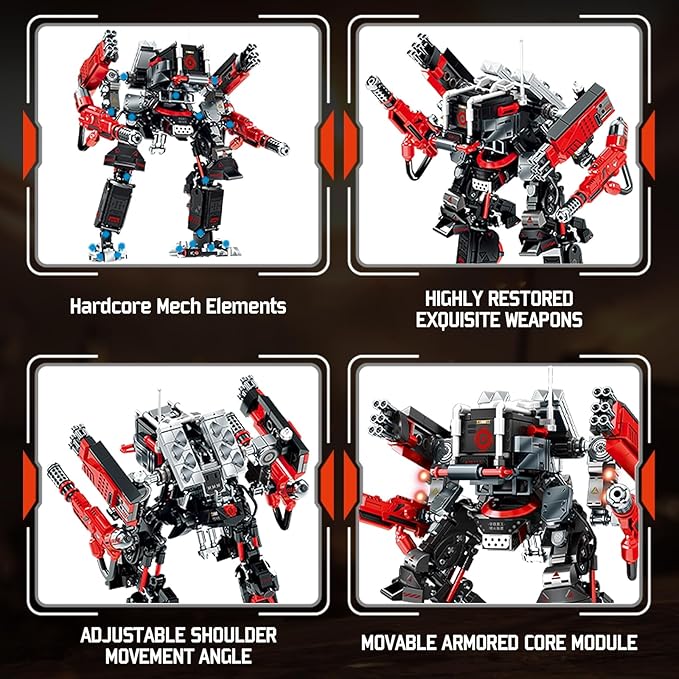HIGH GODO Crimson Fighter Mech Robot Transforming Building Blocks Set for Adults,City Warrior Justice Hero Soldier Mech Model Building Kit, Cool Creative Robots Toys Gift for Teens Boys, 523 Pieces