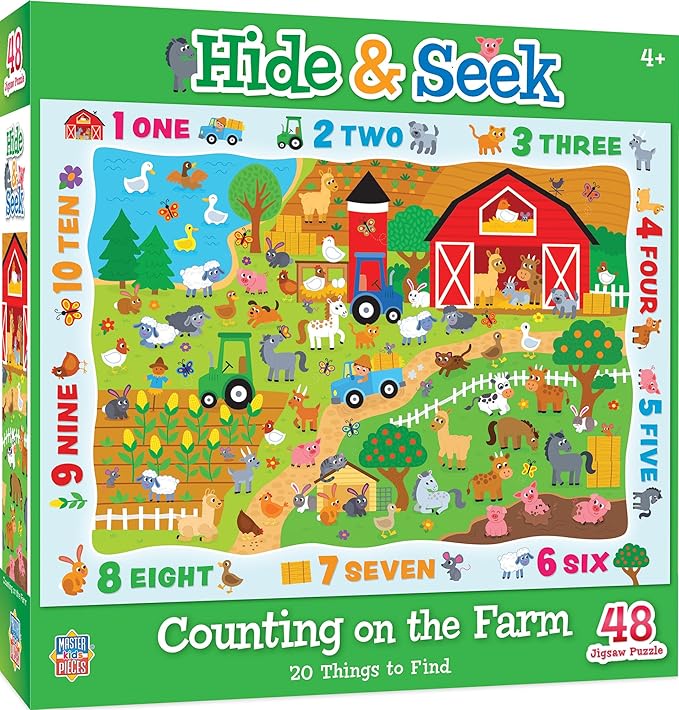 MasterPieces Nature Puzzle - Hide & Seek 48 Piece Jigsaw Puzzle for Kids - Counting on the Farm - 19"x14"