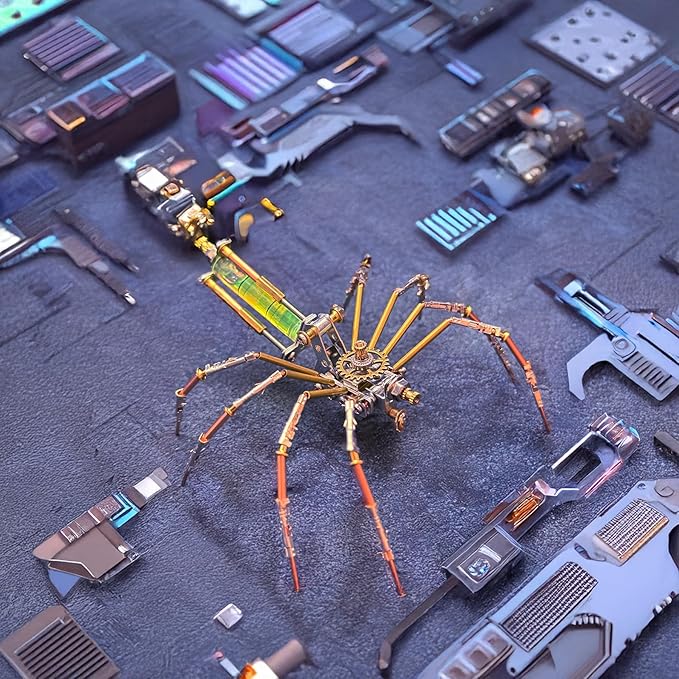 Metal Insect Bug Sculpture Steampunk Mechanical Insect Clockwork 3D Steampunk Metal Puzzle Kits for Adults (Mechanical Spider A)