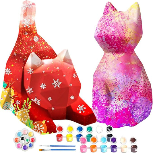 Goodyking DIY Cat Night Light Art Kit - 2pcs, Painting Set for Kids Ages 4-12, Cat Craft Gift