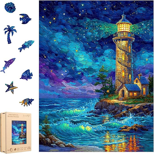 Wooden Puzzles for Adults 200 Piece, Hard Impossible Puzzles for Adults, Unique Shaped Landscape Painting Challenge Puzzle, Exquisite Packaging, Best Toys Gifts for Family Friends