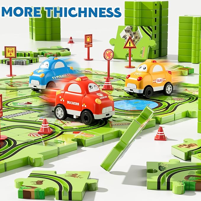 64 PCS Puzzle Track Car Set Toys for Kids Boys, Toddler Toys Gifts for 3 4 5 Year Old Boys, Floor Puzzle Tracks Car for Boys Ages 3-5 4-6, for 3 4 5 6 Year Old