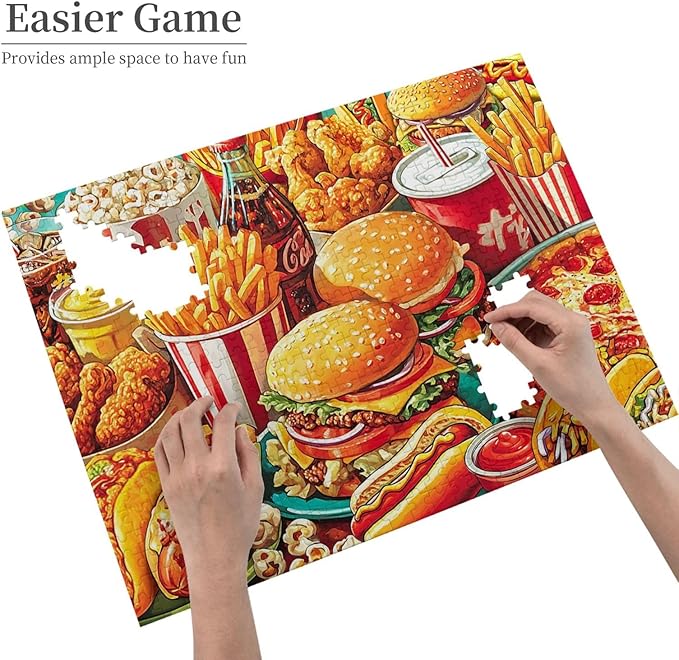 Hamburger Foods Jigsaw Puzzles for Adults 500 Pieces Colorful Food Pizza Chips Art Puzzle Colorful and Fun Challenging Puzzle for Game Nights