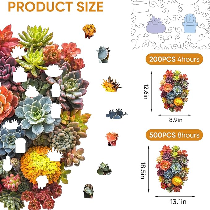 delobi Succulent Waterfall Wooden Puzzles, 200 Pieces Jigsaw Puzzles 13.1'' x 8.9'', Unique Design Liberty Wooden Puzzles for Adults and Kids, Family Game Gift Royal Size