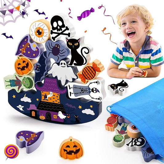 Halloween Toys for Kids 3-10 Kids Wooden Stacking Blocks Toy Birthday Gifts for 4 5 6 7 8 9 Year Old Boys Girls Toy Kid Balance Competition Games for Ages 5-7 Party Favors Boo Basket Stuffers