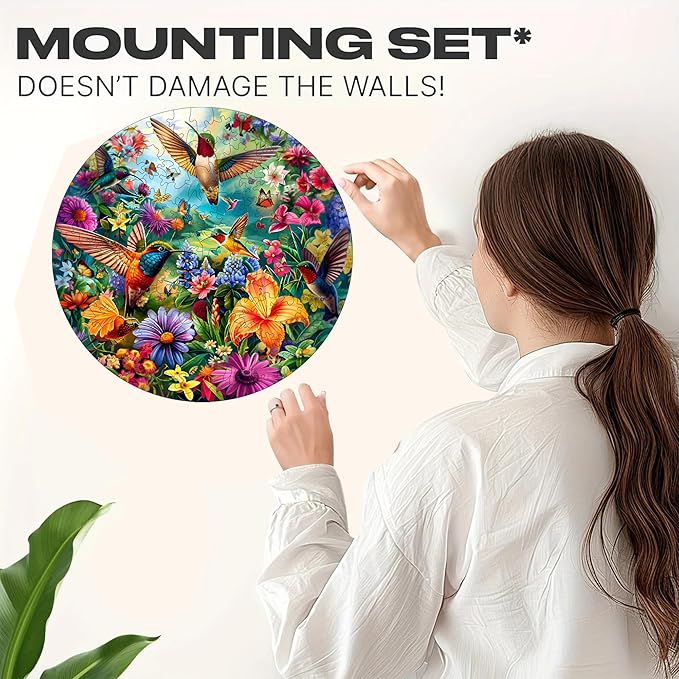 Wooden Puzzles, 148 Pieces Hummingbird Jigsaw Puzzles, Unique Shaped Wooden Puzzle for Adults and Kids, Family Game(Hummingbird, Large)