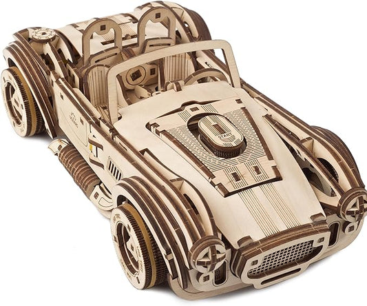 UGEARS Drift Cobra Racing Car Puzzle - Wooden 3D Puzzles for Adults to Build with Powerful Spring Motor - Wood Mechanical Models Building Kit for Fathers Day - Retro Hobbies for Men - 370 Pcs