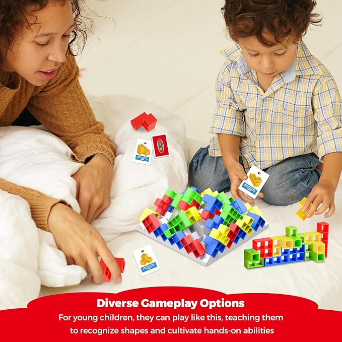 Tower Building Balance Board Game, Stacking Game for Family, 360° Drop Tower Swing Stacking Desktop Game for Teens & Adults, Parties Fun Games