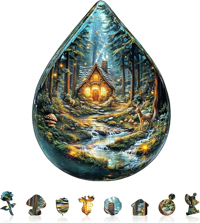 Wooden Puzzles for Adults, Mystic Forest Wooden Jigsaw Puzzle Unique Shape Wood Puzzles Adult 3D Visual Effect, Birthday Gifts for Puzzle Lovers Family Games (M-11.4 * 8.8in-135pcs)