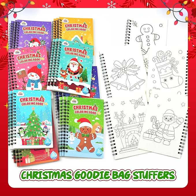 ZMLM 24 Water Coloring Books for Kids Party Favors - Bulk Mini Coloring Books for Kids Ages 4-8,Small Birthday Goodie Bag Stuffers School Teacher Return Gift Art Crafts Classroom Prizes (Christmas)