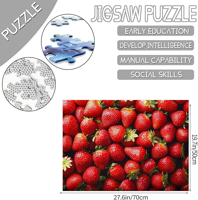 Tucocoo 1000 Piece Jigsaw Puzzles for Adults Red Strawberries Jigsaw Puzzle Fruit Art 1000 Pieces Puzzles for Challenging Family Activity Educational Game Colorful DIY Crafts Puzzle Wall Decor Gifts