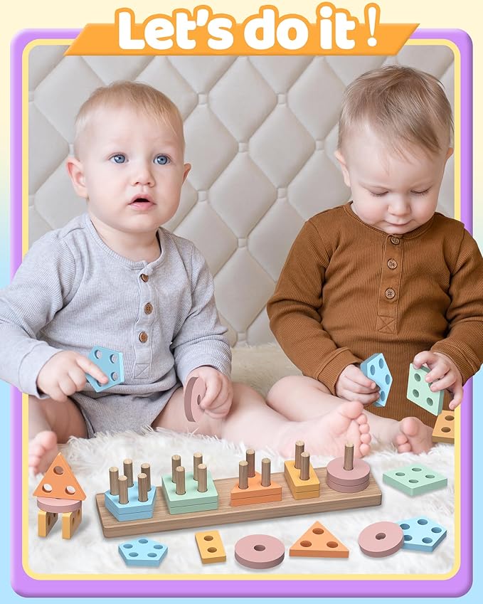 Montessori Toys for 1 2 Year Old Girl Boy, Toddler Toys 1 2 Year Old Girl Boy Birthday Gifts, Education Toddler Puzzles for Wooden Stacking Block Ages 1-3 2-4