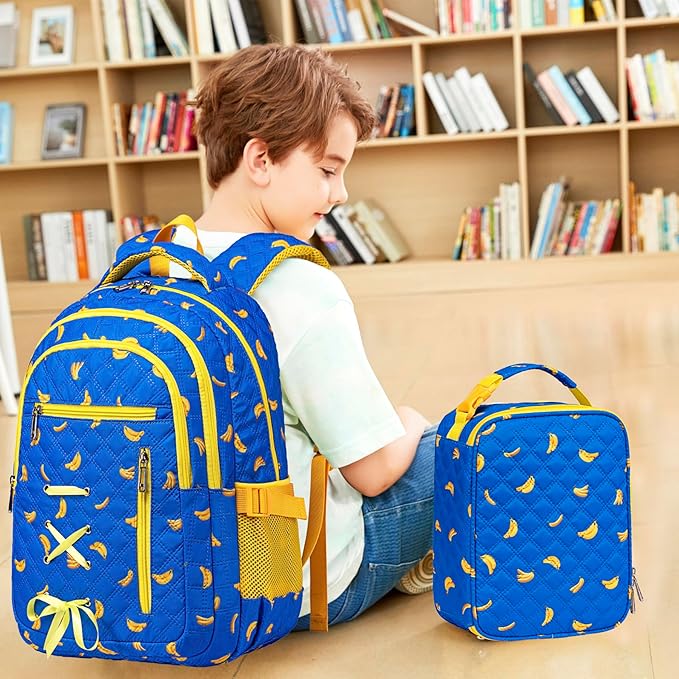 TuErCao Cute Banana-Themed Lunch Box Kids for School, Compact Reusable Tote LunchBox for Boys Girls for School, Office, Picnic, Lightweight Small Lunch Bag Fits Bento Boxes, Snack and Foods