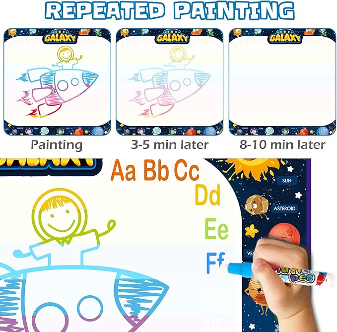 Jasonwell Aqua Water Doodle Mat 40x28 Inches Large Magic Drawing Doodling Mat Coloring Mat Educational Toys Christmas Birthday Gifts for Kids Toddler Boys Girls Age 2 3 4 5 6 7 8 Year Old (Galaxy)