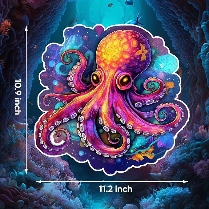 Wooden Puzzles for Adults, Octopus Jigsaw Puzzles 200 Piece, Unique Animal Shape Wood Puzzles for Adults and Kids, Fun Challenging Puzzles Family Game, 11 x 10.6 Inches, Medium Size