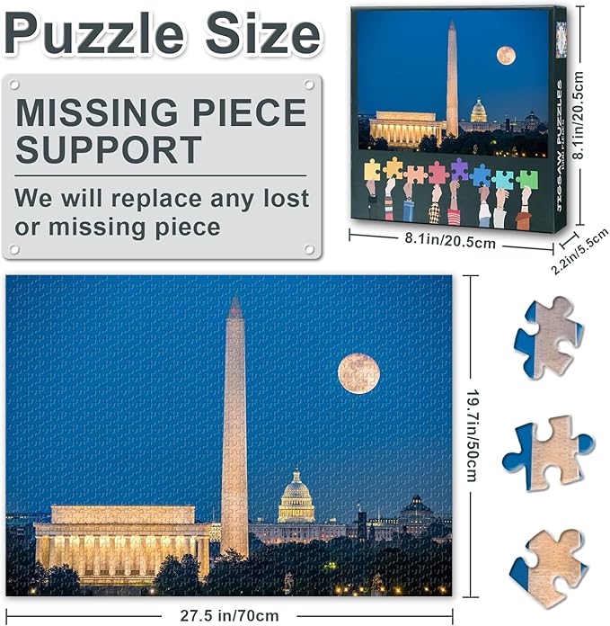 Puzzles for Adults - Arlington Cityscape Jigsaw Puzzles 1000 Pieces, Washington Monument Art Hard Impossible Challenging Family Puzzle (27.5"x19.7"), Unique Home Decor & Birthday Gift