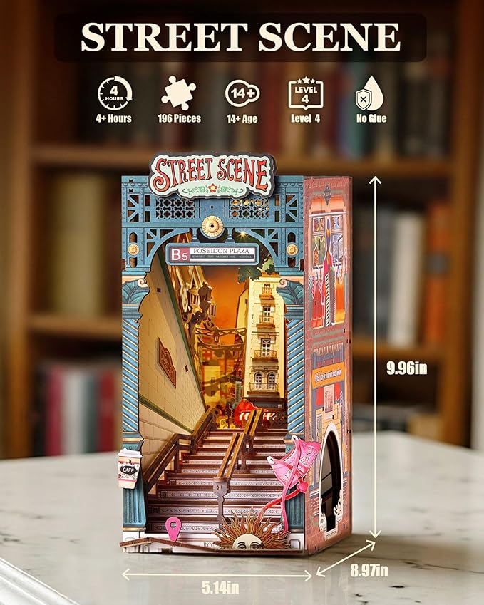 Rolife Book Nook Kits DIY 3D Wooden Puzzle for Adults 10" Subway Urban Street Scene Decorative Bookends Bookshelf Insert Decor Creative Chirstmas Thanks Giving Gift for Men Women