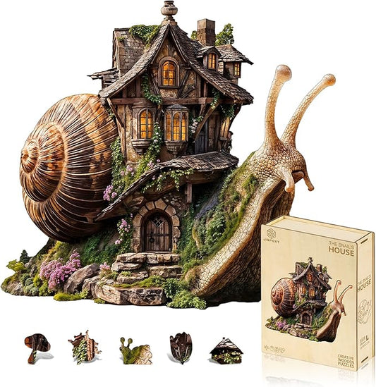 Jigfoxy Wooden Puzzles for Adults, The Snail's House Wood Puzzles Adult, Unique Animal Shape Wooden Jigsaw Puzzles for Adults, Birthday Gifts for Puzzle Lovers, Family, Friend (M-11.3 * 10.5in-168pcs)