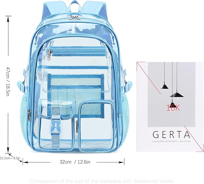 abshoo Large Clear Backpack For Girls Women Clear School Bookbag Heavy Duty Transparent Backpacks for Girl (Sky Blue)