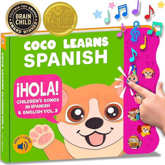 Musical Spanish Books for Kids 1-3, Spanish English Toys for Babies & Toddlers 1-3, Baby & Toddler Spanish Books, Bilingual Learning Toys 1 Year Old, Libros Infantiles en Español