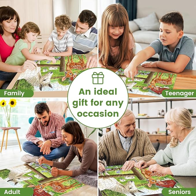 300 Pieces Puzzle for Adults-Deer Jigsaw Puzzle-Farm Horse Puzzles for Kids Ages 8-10-Animal Pet Lover Challenging Puzzles for Friends Family Activity Game Nights Gifts-20.5x15IN
