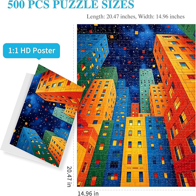 ALL4JIG Geometric City Fun Jigsaw Puzzles for Adults and Kids, 500 Pieces, 20.47" x 14.96", Christmas Secret Santa Gift, White Elephant Gifts, Number Partitioned for Easy Solving