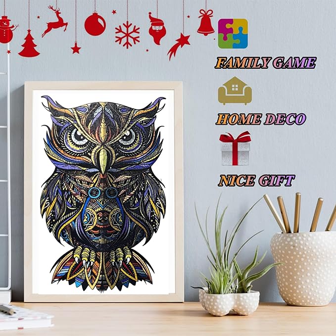 Wooden Jigsaw Puzzle for Adults,Owl Animals Shaped Magic Puzzle Pieces Best Gift for Adults,Can be Used as a Cool Mouse Pad,212pcs,(16.14 * 10.43 inches)