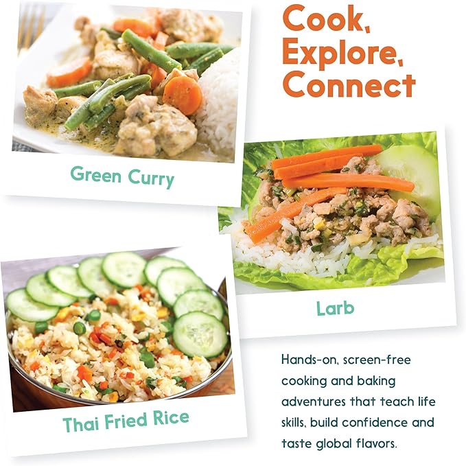 eat2explore Cooking Kits for Kids - Interactive & Educational Set with 3 Recipe Cards, Key Ingredients & Cooking Tools - Ideal Idea for Kids who Love to Create Meals (Thailand Edition)