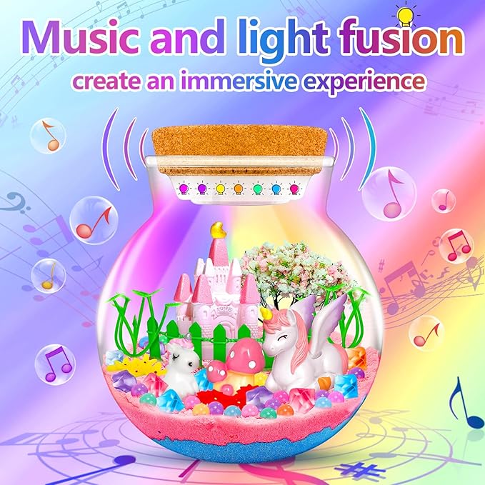 Uni-Corn Terrarium Kit with Music Boxes, Uni-Corn Toys for Girls Ages 4 5 6 7 8 9 10 11 12 Years Old, Arts and Crafts for Kids with Music LED Lights Up & Remote Control